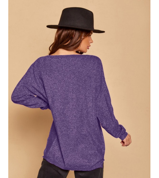 Фиолетовый свободный свитер с люрексом