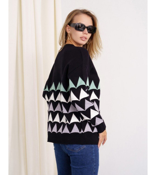 Чорний в'язаний светр з об'ємними трикутниками