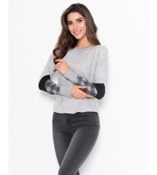 Сірий ангоровий светр з вставками на рукавах