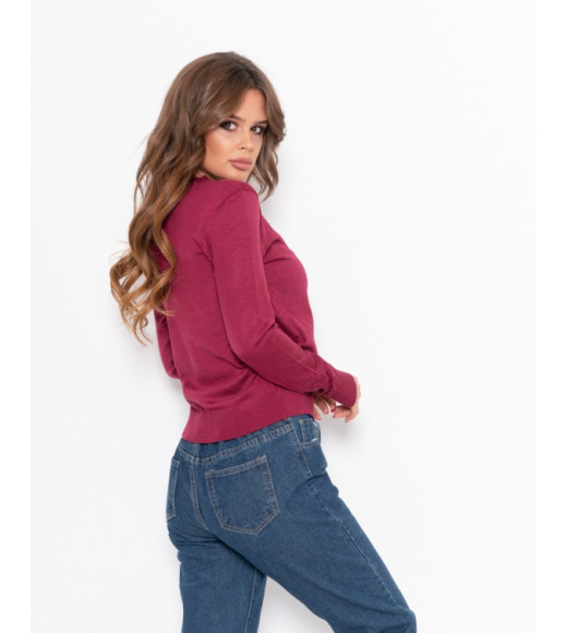 Бордовий тонкий светр з оригінальною нашивкою