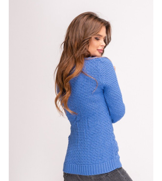 Синій теплий светр об`ємної в`язки