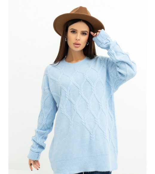 Блакитний теплий светр декорований аранами
