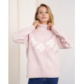 Теплий рожевий мохеровий светр із високим горлом