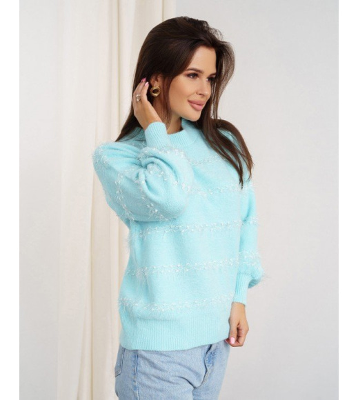 Блакитний светр-травка зі смугастим декором