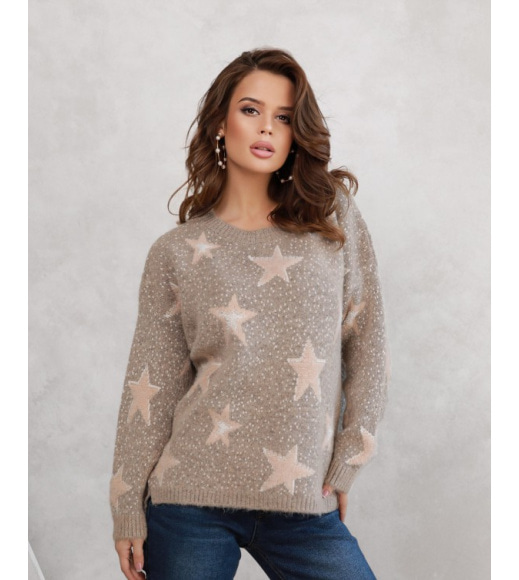 Бежевий ангоровий светр із зоряним декором