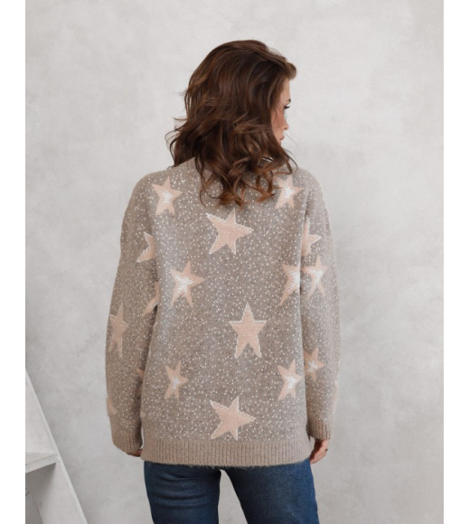 Бежевый ангоровый свитер со звездным декором