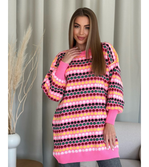 Розовый шерстяной свитер со смайликами