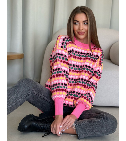Рожевий вовняний светр зі смайликами