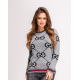 Сірий вовняний светр з лого і кольоровими манжетами