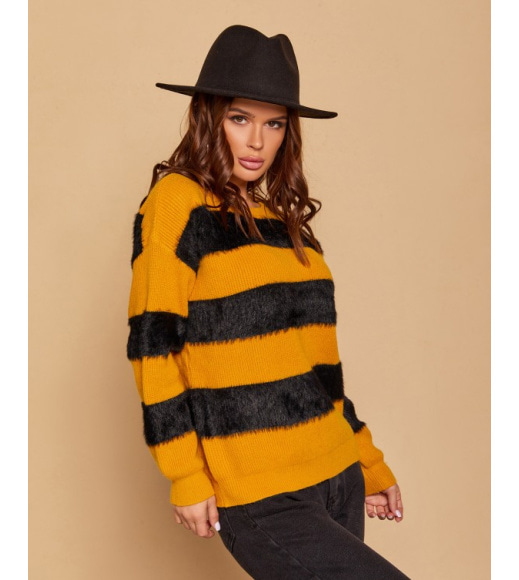 Желто-черный комбинированный полосатый свитер