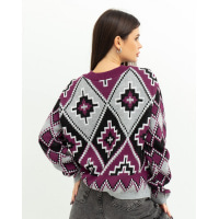 Фиолетовый свободный свитер с орнаментом