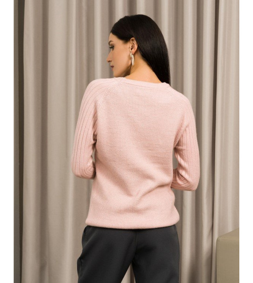 Рожевий ангоровий светр комбінованої в`язки