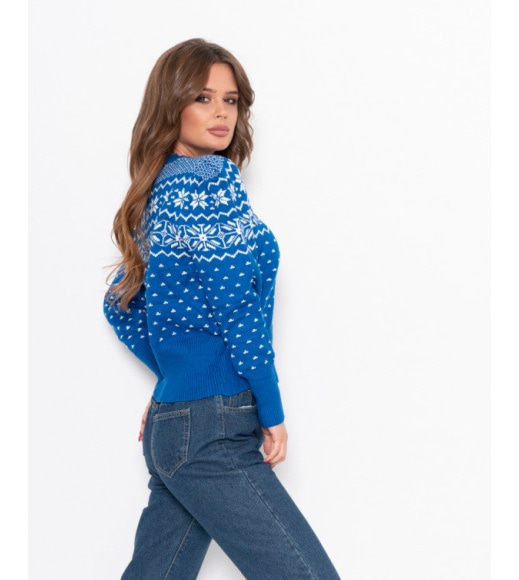 Синій светр з білим етно-візерунком