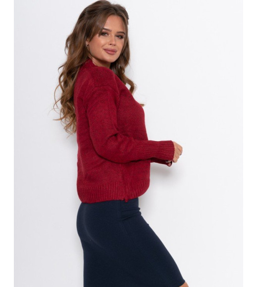 Бордовый шерстяной вязаный свитер
