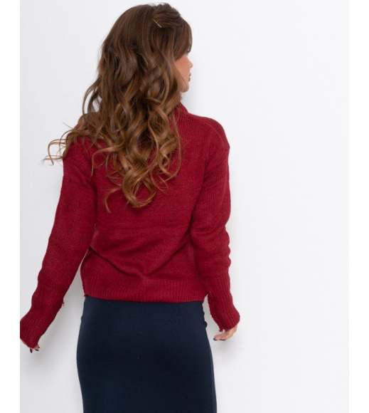 Бордовый шерстяной вязаный свитер