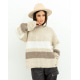 Бежевий вовняний светр зі смугастими вставками
