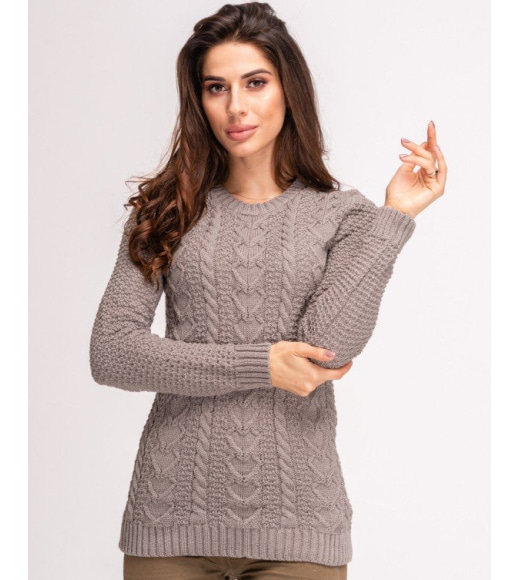 Серый теплый свитер объемной вязки
