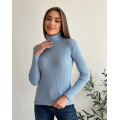 Голубой фактурный свитер с высоким горлом