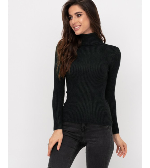 Черный фактурный вязаный свитер-гольф
