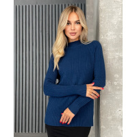 Синяя кашемировая фактурная водолазка