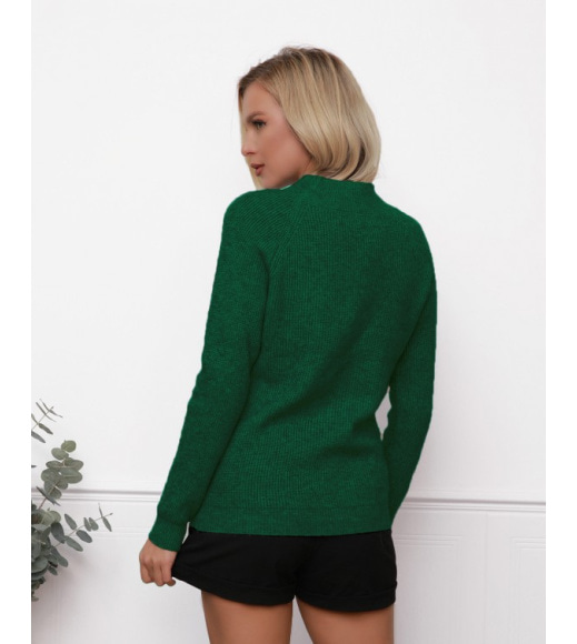 Зеленый шерстяной свитер фактурной вязки