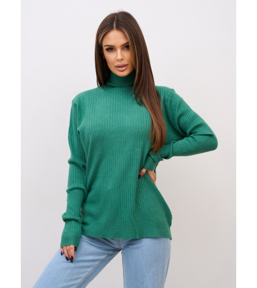 Зеленый кашемировый гольф в рубчик