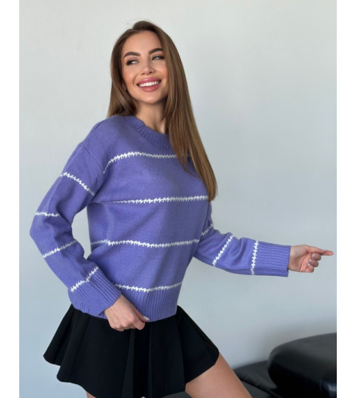 Ангоровый вязаный свитер сиреневого цвета в полоску