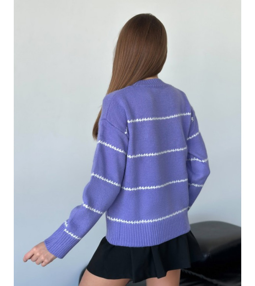 Ангоровий трикотажний светр бузкового кольору в смужку