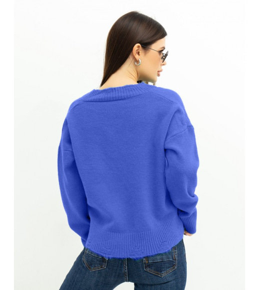 Синий короткий пуловер с перфорацией