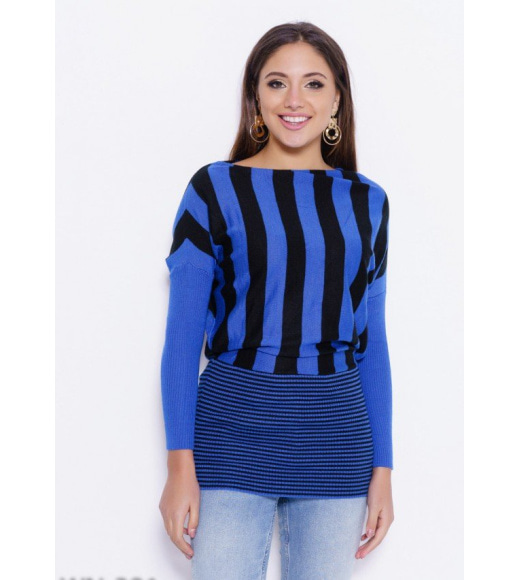 Черно-синий полосатый свитер с декором из страз