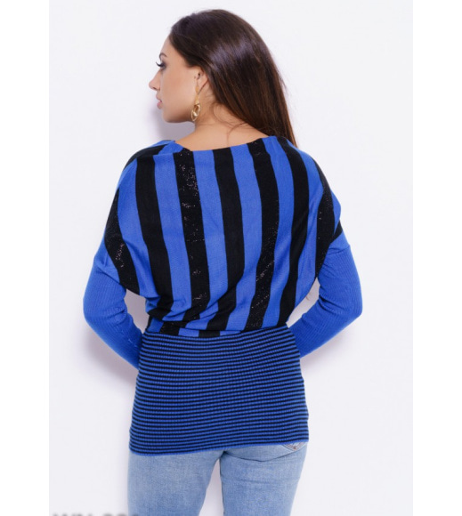 Черно-синий полосатый свитер с декором из страз