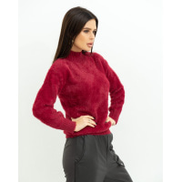 Теплый однотонный свитер-травка бордового цвета