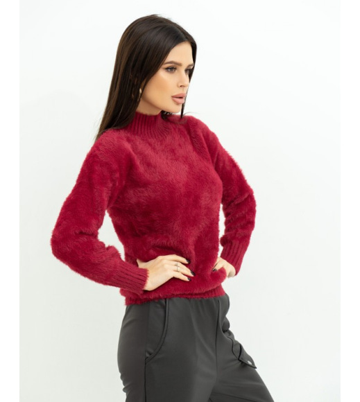 Теплий однотонний светр-травка бордового кольору