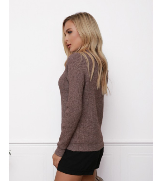Темно-бежевый шерстяной свитер фактурной вязки