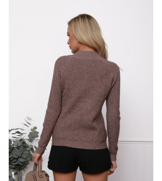 Темно-бежевый шерстяной свитер фактурной вязки