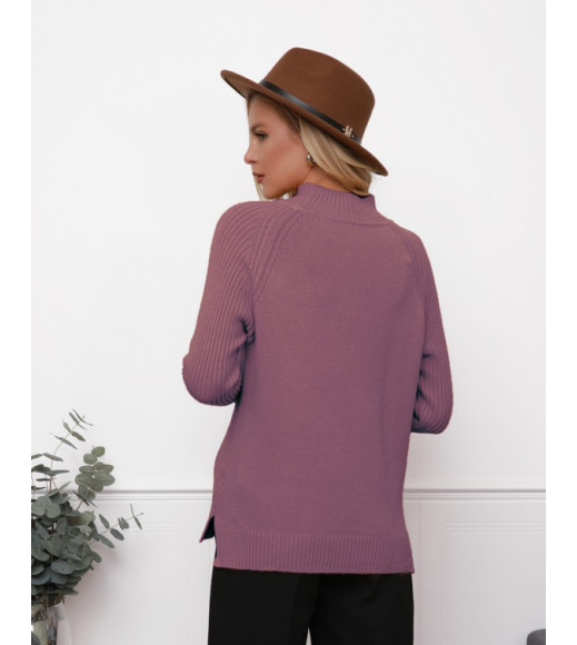 Сиреневый шерстяной свитер с фактурными вставками