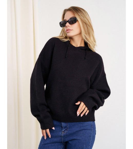 Черный ангоровый свитер с капюшоном