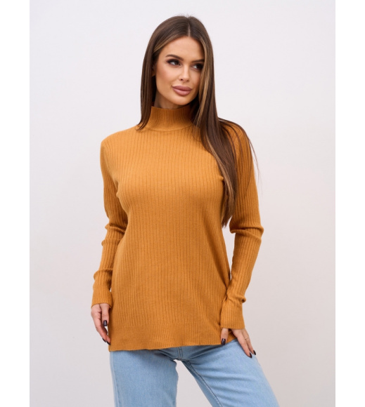 Горчичная кашемировая водолазка в рубчик