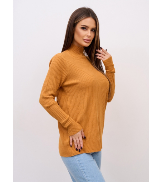 Горчичная кашемировая водолазка в рубчик