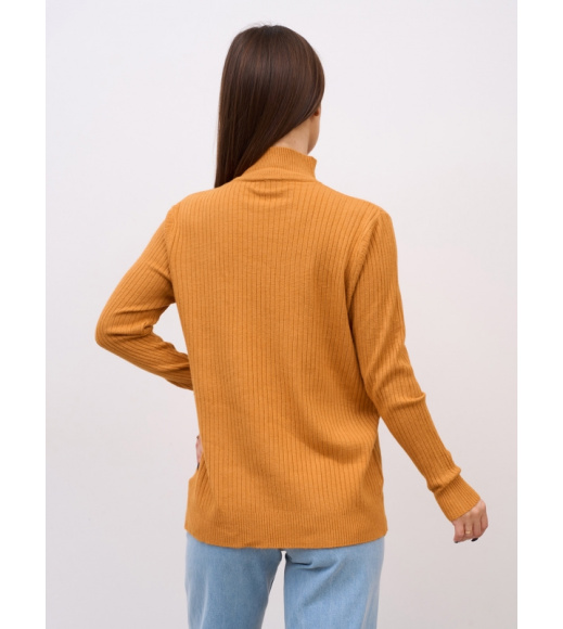Горчичная кашемировая водолазка в рубчик