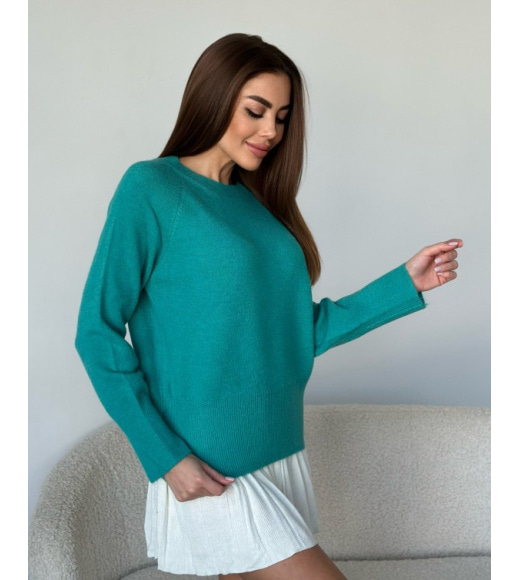 Бірюзовий ангоровий светр із подовженими манжетами