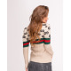 Шерстяной бежевый свитер с лого и полосатыми вставками