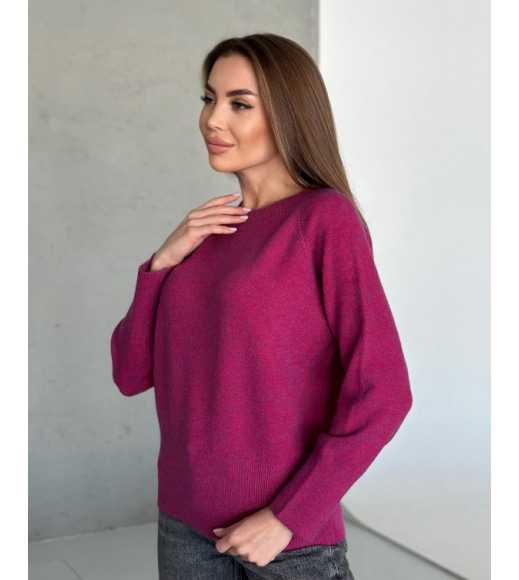 Малиновий ангоровий светр із подовженими манжетами