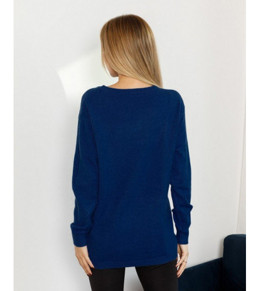 Темно-синий ангоровый свитер декорированный пуговицами