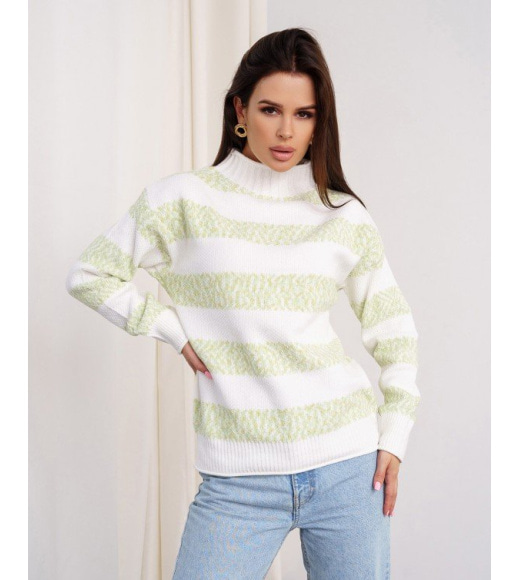 Біло-м'ятний теплий светр із смужками