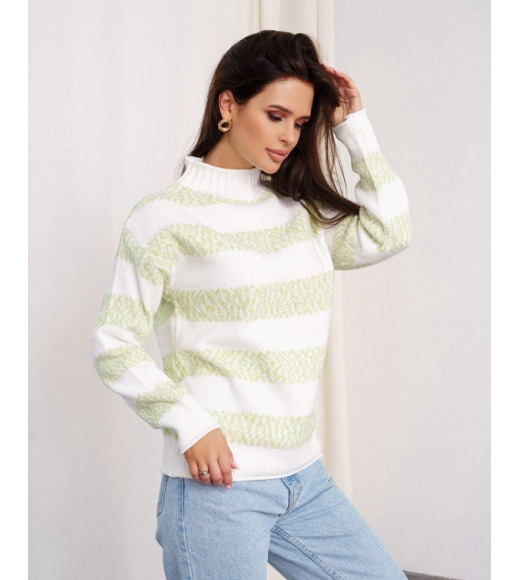 Біло-м'ятний теплий светр із смужками