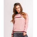 Рожевий в`язаний шерстяний светр з смужками і брошкою