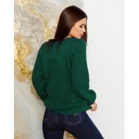 Зелений вовняний светр об`ємної в`язки