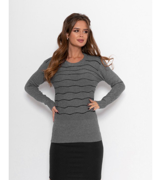Серый полосатый шерстяной свитер
