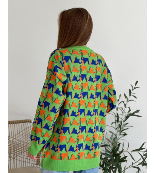 Салатовий вільний светр із орнаментом